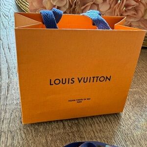 AUTHENTIC SMALL Louis Vuitton Vibrant Orange Bag with Blue Handles